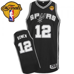 Maillot NBA San Antonio Spurs #12 Bruce Bowen Noir Adidas Authentic Road Finals Patch - Homme