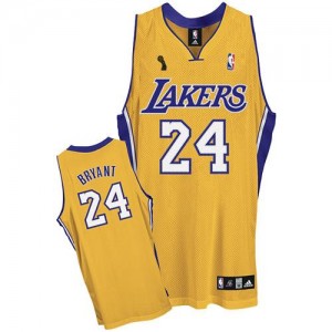 Maillot Authentic Los Angeles Lakers NBA Home Champions Patch Or - #24 Kobe Bryant - Homme