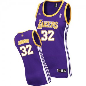 Maillot Adidas Violet Road Authentic Los Angeles Lakers - Magic Johnson #32 - Femme