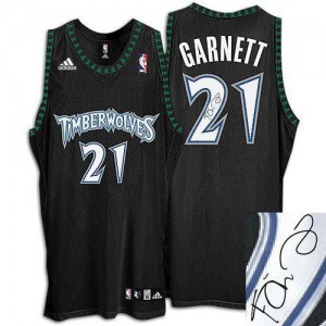 Maillot NBA Noir Kevin Garnett #21 Minnesota Timberwolves Augotraphed Authentic Homme Adidas