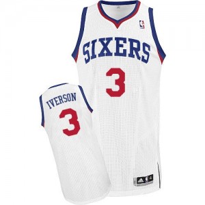 Philadelphia 76ers Allen Iverson #3 Home Authentic Maillot d'équipe de NBA - Blanc pour Homme