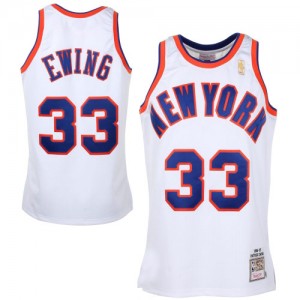 New York Knicks Mitchell and Ness Patrick Ewing #33 Throwback Authentic Maillot d'équipe de NBA - Blanc pour Homme