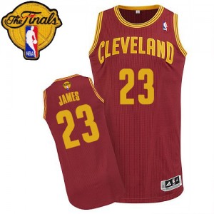 Maillot NBA Vin Rouge LeBron James #23 Cleveland Cavaliers Road 2015 The Finals Patch Authentic Homme Adidas