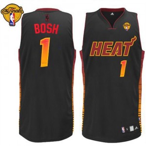 Maillot NBA Miami Heat #1 Chris Bosh Noir Adidas Authentic Vibe Finals Patch - Homme