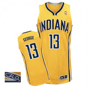 Maillot NBA Or Paul George #13 Indiana Pacers Alternate Autographed Authentic Homme Adidas