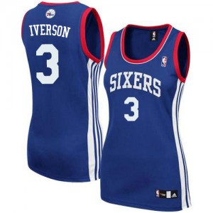 Maillot NBA Philadelphia 76ers #3 Allen Iverson Bleu royal Adidas Swingman Alternate - Femme