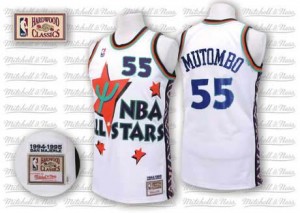 Maillot NBA Denver Nuggets #55 Dikembe Mutombo Blanc Adidas Swingman Throwback 1995 All Star - Homme