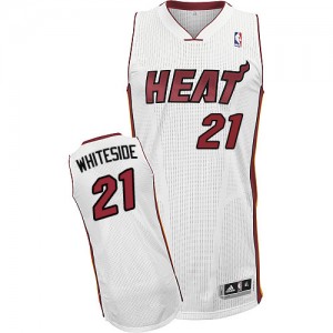 Maillot NBA Miami Heat #21 Hassan Whiteside Blanc Adidas Authentic Home - Homme