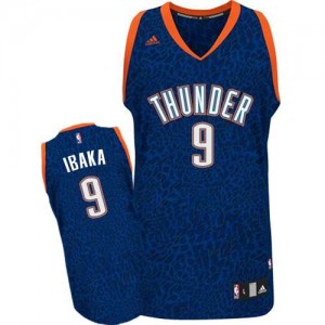 Maillot NBA Oklahoma City Thunder #9 Serge Ibaka Bleu Adidas Authentic Crazy Light - Homme