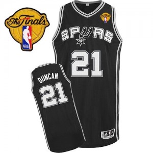 Maillot NBA San Antonio Spurs #21 Tim Duncan Noir Adidas Authentic Road Finals Patch - Enfants