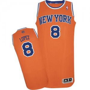 New York Knicks #8 Adidas Alternate Orange Authentic Maillot d'équipe de NBA Remise - Robin Lopez pour Femme