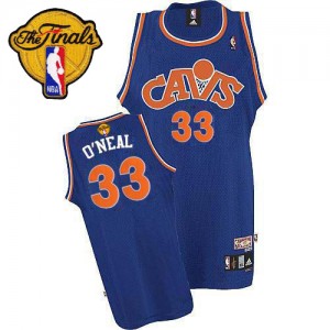 Maillot NBA Bleu Shaquille O'Neal #33 Cleveland Cavaliers CAVS Throwback 2015 The Finals Patch Swingman Homme Mitchell and Ness