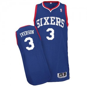 Philadelphia 76ers #3 Adidas Alternate Bleu royal Authentic Maillot d'équipe de NBA à vendre - Allen Iverson pour Enfants