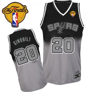 San Antonio Spurs Manu Ginobili #20 Fadeaway Fashion Finals Patch Authentic Maillot d'équipe de NBA - Gris noir pour Homme