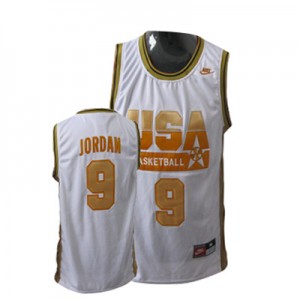 Maillot NBA Team USA #9 Michael Jordan No. d'or Rouge Nike Authentic - Homme