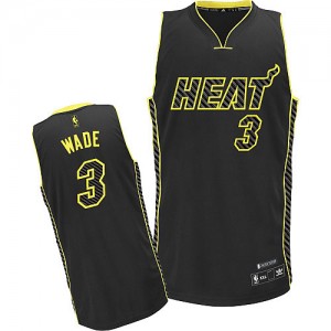 Maillot NBA Miami Heat #3 Dwyane Wade Noir Adidas Authentic Electricity Fashion - Homme