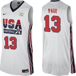 Team USA Nike Chris Paul #13 2012 Olympic Retro Authentic Maillot d'équipe de NBA - Blanc pour Homme