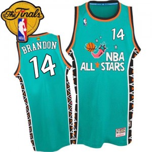 Maillot NBA Cleveland Cavaliers #14 Terrell Brandon Bleu clair Mitchell and Ness Authentic 1996 All Star Throwback 2015 The Finals Patch - Homme