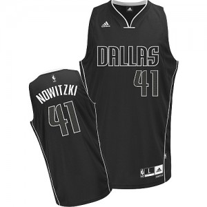 Maillot NBA Noir Blanc Dirk Nowitzki #41 Dallas Mavericks Fashion Swingman Homme Adidas