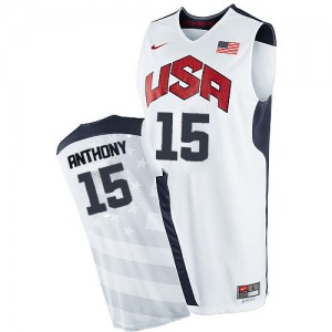Maillot NBA Team USA #15 Carmelo Anthony Blanc Nike Authentic 2012 Olympics - Homme