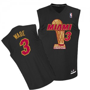 Maillot NBA Miami Heat #3 Dwyane Wade Noir Adidas Authentic Finals Champions - Homme