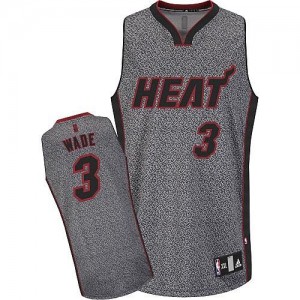 Miami Heat #3 Adidas Static Fashion Gris Authentic Maillot d'équipe de NBA en ligne pas chers - Dwyane Wade pour Homme