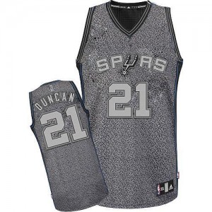 Maillot NBA San Antonio Spurs #21 Tim Duncan Gris Adidas Authentic Static Fashion - Homme