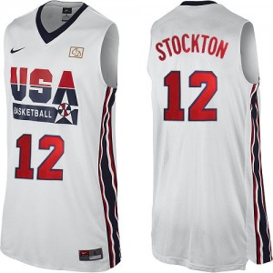 Maillot NBA Blanc John Stockton #12 Team USA 2012 Olympic Retro Authentic Homme Nike