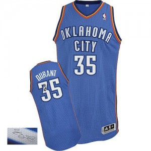 Maillot Adidas Bleu royal Road Autographed Authentic Oklahoma City Thunder - Kevin Durant #35 - Homme