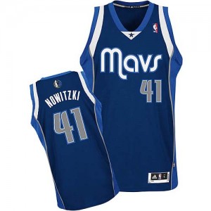 Dallas Mavericks Dirk Nowitzki #41 Alternate Authentic Maillot d'équipe de NBA - Bleu marin pour Homme