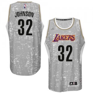 Maillot NBA Los Angeles Lakers #32 Magic Johnson Gris Adidas Authentic City Light - Homme