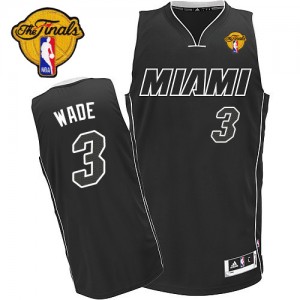 Maillot NBA Noir Blanc Dwyane Wade #3 Miami Heat Finals Patch Authentic Homme Adidas