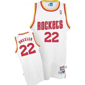 Maillot NBA Blanc Clyde Drexler #22 Houston Rockets Throwback Swingman Homme Mitchell and Ness