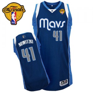 Maillot NBA Dallas Mavericks #41 Dirk Nowitzki Bleu marin Adidas Authentic Alternate Finals Patch - Homme