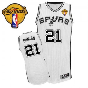 Maillot NBA Blanc Tim Duncan #21 San Antonio Spurs Home Finals Patch Authentic Homme Adidas