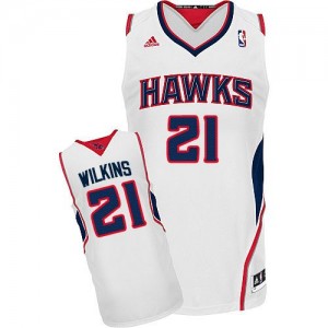 Maillot NBA Blanc Dominique Wilkins #21 Atlanta Hawks Home Swingman Homme Adidas