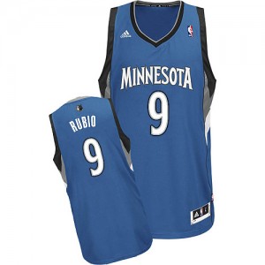 Minnesota Timberwolves #9 Adidas Road Slate Blue Swingman Maillot d'équipe de NBA Vente - Ricky Rubio pour Enfants