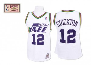 Utah Jazz Mitchell and Ness John Stockton #12 Throwback Swingman Maillot d'équipe de NBA - Blanc pour Homme