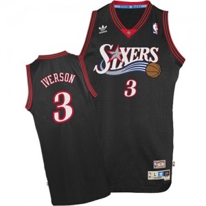 Philadelphia 76ers #3 Adidas Noir Authentic Maillot d'équipe de NBA pas cher - Allen Iverson pour Enfants