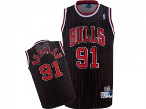 Maillot NBA Noir Rouge Dennis Rodman #91 Chicago Bulls Throwback Swingman Homme Nike
