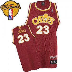 Maillot NBA Authentic LeBron James #23 Cleveland Cavaliers CAVS Throwback 2015 The Finals Patch Vin Rouge - Homme