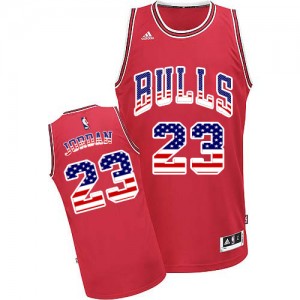 Maillot NBA Chicago Bulls #23 Michael Jordan Rouge Adidas Swingman USA Flag Fashion - Homme