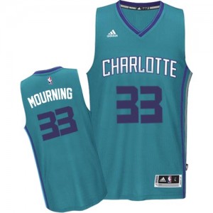 Maillot NBA Bleu clair Alonzo Mourning #33 Charlotte Hornets Road Authentic Homme Adidas
