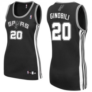 San Antonio Spurs Manu Ginobili #20 Road Authentic Maillot d'équipe de NBA - Noir pour Femme
