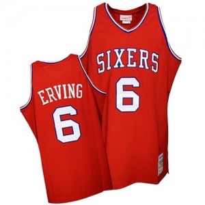 Maillot NBA Rouge Julius Erving #6 Philadelphia 76ers Throwback Authentic Homme Mitchell and Ness