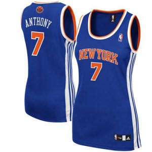 New York Knicks #7 Adidas Road Bleu royal Authentic Maillot d'équipe de NBA Braderie - Carmelo Anthony pour Femme
