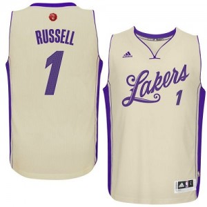 Maillot NBA Los Angeles Lakers #1 D'Angelo Russell Blanc Adidas Authentic 2015-16 Christmas Day - Homme