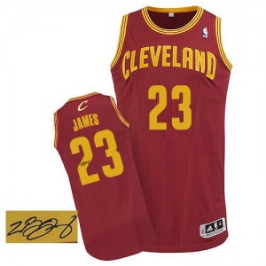 Maillot NBA Authentic LeBron James #23 Cleveland Cavaliers Road Autographed Vin Rouge - Homme