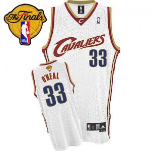 Maillot Adidas Blanc Throwback 2015 The Finals Patch Authentic Cleveland Cavaliers - Shaquille O'Neal #33 - Homme