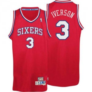 Maillot NBA Rouge Allen Iverson #3 Philadelphia 76ers Throwack Authentic Homme Adidas